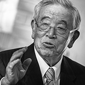 Dr. Shoichiro Toyoda, former chairman of Toyota Motor Corporation, speaks to dignitaries during an event celebrating the 17 years in operation of the Toyota Motor Manufacturing, West Virginia, Inc. (TMMWV) plant in Buffalo, WV. Executive Photography by Alex Wilson