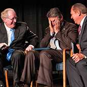 Former WV Governors John D. Rockefeller and Joe Manchin III joke with current WV Governor Earl Ray Tomblin at an event at Toyota Motor Manufacturing, West Virginia, Inc., (TMMWV) celebrating production of the plant's 10 millionth powertrain unit.  Event Photography by Alex Wilson